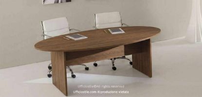 Tavolo riunioni ovale per ufficio Serie Ufficiostile 02, realizzato in melaminico con piano spessore 25 mm e disponibile nelle finiture bianco, noce, rovere chiaro e wengè.