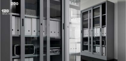 Picture of Metal cabinet with tempered glass doors cm. 120 x 45 x 200 (H.)