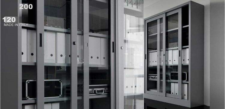 Picture of Metal cabinet with tempered glass doors cm. 120 x 45 x 200 (H.)