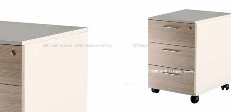Immagine di Cassettiera ufficio bicolore  tre cassetti su ruote