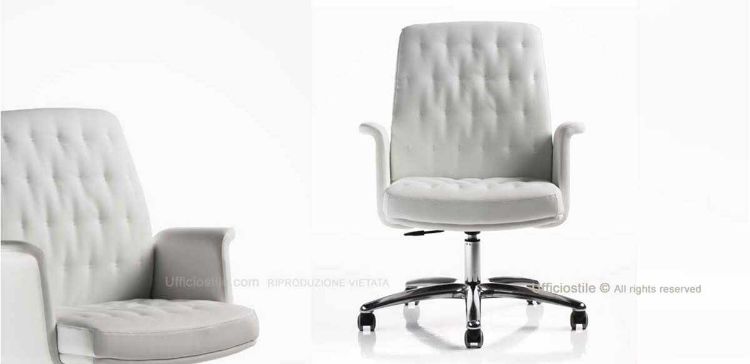 Arthur mid-back executive chair with fixed padded armrests, polished aluminium 5-star base with castors and eco-leather upholstery