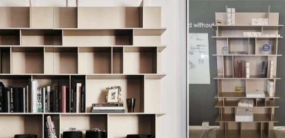 Libreria Wally fine esposizione in MDF laccato finitura Titanio, componibile, con dimensioni cm 105 x 26 x 215 h e fissaggio a parete necessario.