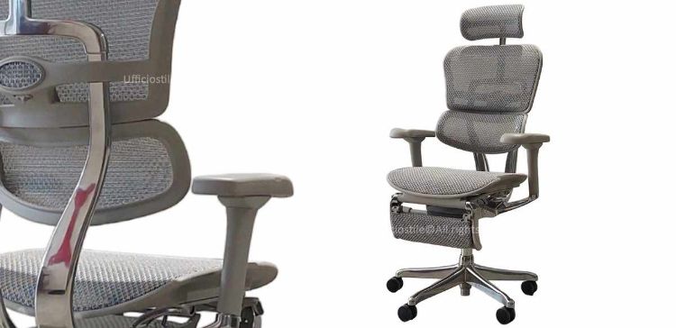 Poltrona ufficio ergonomica EGREEN con braccioli regolabili 5D, sedile e schienale in mesh a rilascio di pressione differenziata, sostegno lombare Up-Down regolabile in 6 posizioni, meccanismo sincronizzabile bloccabile in 4 posizioni e regolazione della profondità del sedile.