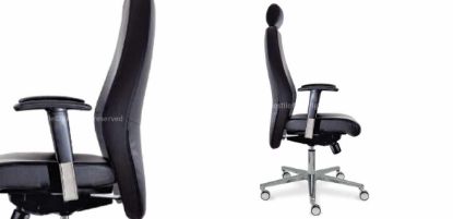 Poltrona direzionale Marten con braccioli regolabili, schienale regolabile in altezza, meccanismo sincronizzato sedile-schienale, base a 5 razze in alluminio lucido con ruote e rivestimento tecnico.
