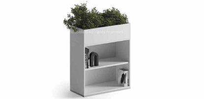 Contenitore a giorno per ufficio Ufficiostile largo 90 cm, dotato di fioriera superiore integrata con lavorazione folding, scocca in conglomerato ligneo melaminico da 18 mm e piedini livellatori, codice prodotto ITDV50301.