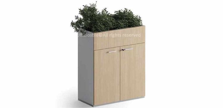Contenitore per ufficio Ufficiostile ad ante battenti largo 90 cm, dotato di fioriera superiore integrata con lavorazione folding, scocca in conglomerato ligneo melaminico da 18 mm e piedini livellatori, codice prodotto ITDV50302.