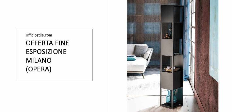 Libreria in acciaio verniciato nero con struttura compatta, altezza 185 cm e portata massima dei ripiani di 7 kg ciascuno, soluzione Made in Italy fine esposizione per uffici, reception e ambienti professionali.
