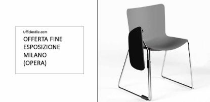 Sedia monoscocca in polipropilene con telaio a slitta cromato e tavoletta antipanico in HPL con supporto in acciaio, ideale per sale formazione, aule, meeting room e ambienti professionali.