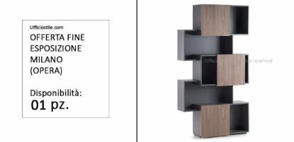 Libreria contenitore design in MDF antracite con ante scorrevoli in finitura Noce Canaletto, portata massima 60 kg distribuita sui ripiani, ideale per uffici direzionali, reception e ambienti professionali.