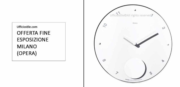 Orologio a pendolo da parete colore bianco con bordo bianco, diametro 45 cm e profondità 5,5 cm, soluzione Made in Italy fine esposizione per uffici, reception e ambienti professionali.