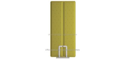 Pannello fonoassorbente freestanding doppio con larghezza 80 cm, rivestito in tessuto tecnico traspirante e ignifugo, dotato di struttura autoportante con base in acciaio verniciato a polveri, forma sottile e compatta con angoli raggiati e colori disponibili su richiesta per uffici open space, coworking, sale riunioni, reception e ambienti pubblici.
