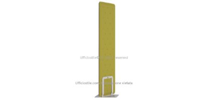Pannello fonoassorbente freestanding singolo con larghezza 40 cm, rivestito in tessuto tecnico traspirante e ignifugo, dotato di struttura autoportante con base in acciaio verniciato a polveri, forma sottile e compatta con angoli raggiati e colori disponibili su richiesta per uffici open space, coworking, sale riunioni, reception e ambienti pubblici.