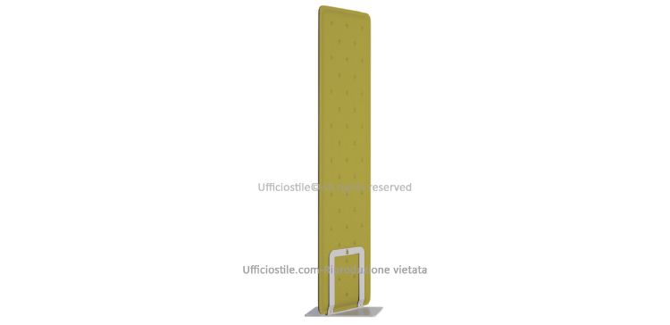 Pannello fonoassorbente freestanding singolo con larghezza 40 cm, rivestito in tessuto tecnico traspirante e ignifugo, dotato di struttura autoportante con base in acciaio verniciato a polveri, forma sottile e compatta con angoli raggiati e colori disponibili su richiesta per uffici open space, coworking, sale riunioni, reception e ambienti pubblici.
