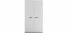 Contenitore alto per ufficio con 2 ante, realizzato in conglomerato ligneo con rivestimento melaminico, struttura in folding con fondo interno, bordi in ABS e finiture disponibili in bianco, alluminio, antracite, rovere, noce Maroncelli, terra d’ombra o nero opaco.