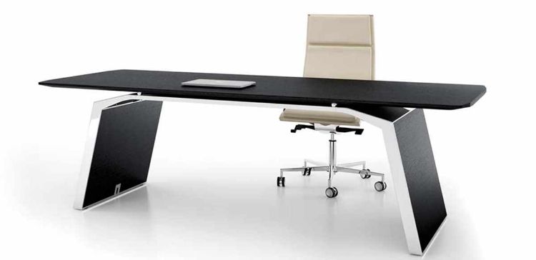 Scrivania presidenziale moderna con piano in MDF impiallacciato spessore 30 mm, dimensioni 220 x 100 x 75 h cm e finiture disponibili rovere tabacco, rovere naturale, rovere laccato bianco, rovere grigio e rovere laccato nero, ideale per uffici direzionali contemporanei.