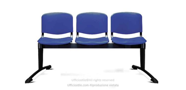 Picture of Three-seater waiting bench with plastic seats and black-painted aluminium frame.