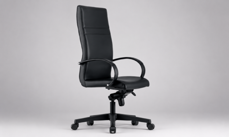Poltrona direzionale con braccioli fissi, base a 5 razze in nylon rinforzato con ruote, meccanismo oscillante a fulcro avanzato, bloccaggio multiposizione, dispositivo antishock ed elevazione a gas.