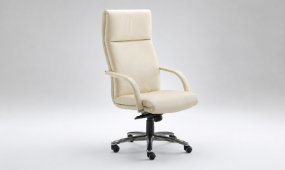 Poltrona direzionale Classic per ufficio executive, con meccanismo oscillante a punto di rotazione avanzato, struttura interna in multistrato di faggio e pioppo, imbottitura in poliuretano espanso indeformabile, base a 5 razze in alluminio lucido con ruote e rivestimento in ecopelle certificata.