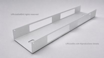 Canalina passacavi sottopiano per postazioni bench con piani contrapposti, progettata per raccogliere e organizzare cavi elettrici, dati e alimentatori di due postazioni, con installazione orizzontale, profondità 30 cm e finiture bianco, alluminio e antracite.