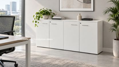 Immagine di Libreria bassa ufficio  04 ante  cm.180x45 Bianca
