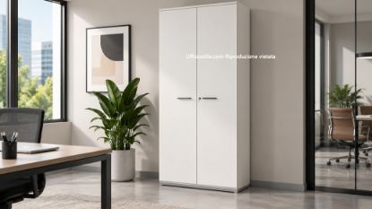 Contenitore alto per ufficio con 2 ante ambientato in ufficio moderno
