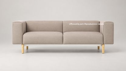 Divano 2/3 posti per area attesa e lounge con struttura interna in legno multistrato, base in metallo con piedini in faggio e rivestimento in tessuto Trevira CS