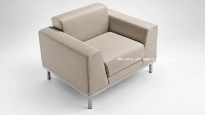 Poltrona attesa ufficio Modo con imbottitura in poliuretano espanso indeformabile, struttura in multistrati di abete, rivestimento in ecopelle ignifuga e telaio in tubolare d’acciaio verniciato alluminio con piedini regolabili.