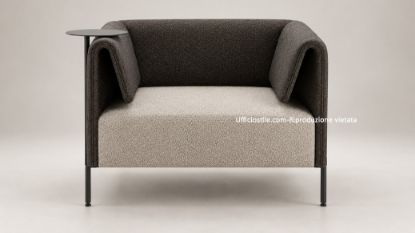 Poltrona attesa bicolore per ufficio, reception e aree conversazione, con struttura portante in acciaio verniciato, tavolino rotante integrato e rivestimento in tessuto Xtreme FR® con certificazione di reazione al fuoco del rivestimento