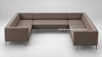 Divano componibile Klit per ufficio, reception e aree lounge, formato da cinque moduli con schienale liscio configurabili in soluzioni lineari o angolari, rivestimento tecnico in P.V.C., cotone e poliuretano con certificazione di reazione al fuoco.