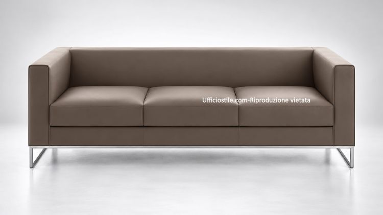Divano per ufficio a 3 posti Ufficiostile con struttura quadrata cromata e rivestimento ignifugo impermeabile, codice prodotto ITDIKAKL01.