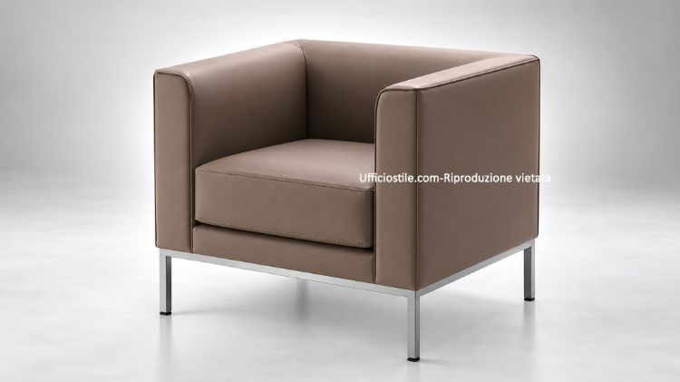 Poltrona per sala d'attesa Cora Ufficiostile con telaio in tubolare d'acciaio verniciato alluminio e rivestimento in ecopelle ignifuga, codice prodotto