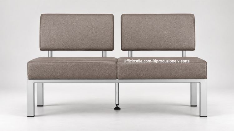 Divanetto ufficio Mod a 2 posti con sedute imbottite, struttura metallica a sezione quadrata, sedile in multistrato di legno imbottito con resina poliuretanica espansa indeformabile ad alta densità e rivestimento in cotone 60% e poliestere 40%, Made in Italy.