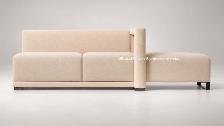 Panca imbottita per area attesa Ufficiostile con bracciolo ad anello, scocca in legno, seduta in tessuto ignifugo Trevira CS e schienale in PVC, codice prodotto ITDMCI03.
