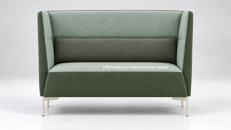 Divanetto bicolore per zone attesa Ufficiostile con schienale medio acustico, piedini in acciaio bianco e rivestimento impermeabile, codice prodotto ITDIKKEN16.