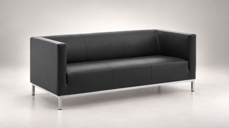 Argo 03 è il divano a 3 posti imbottito con base in acciaio cromato e struttura in legno. Larghezza 178 cm, ideale per reception e aree lounge.