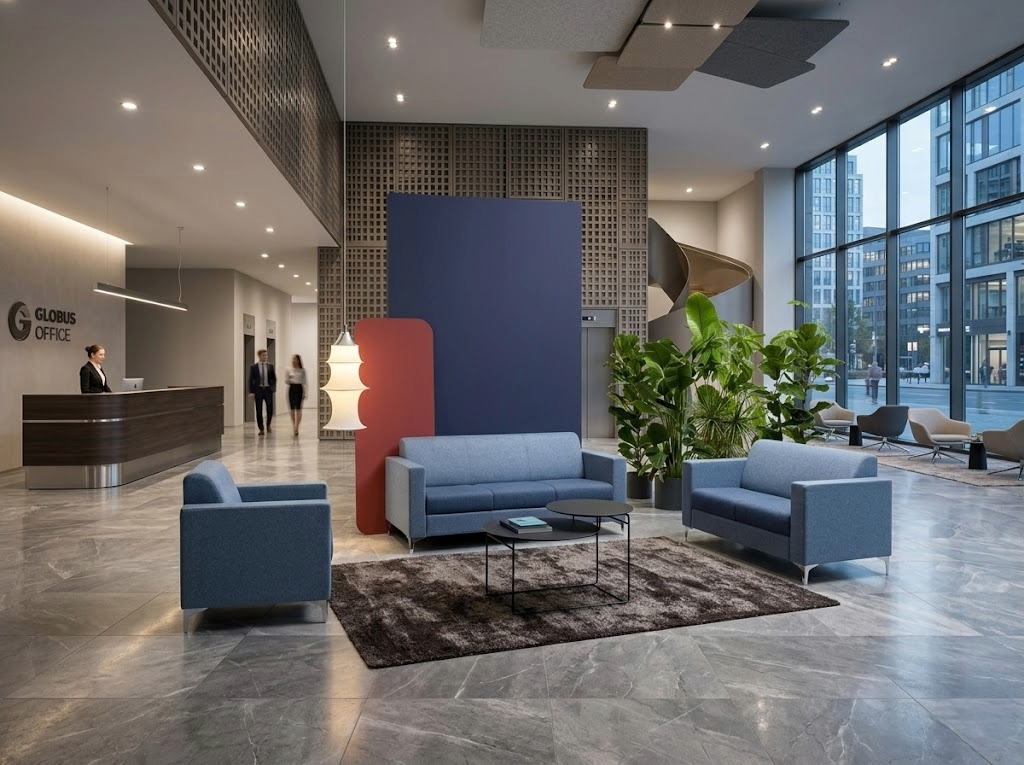 Dettagli materiali contract e finiture premium per lobby