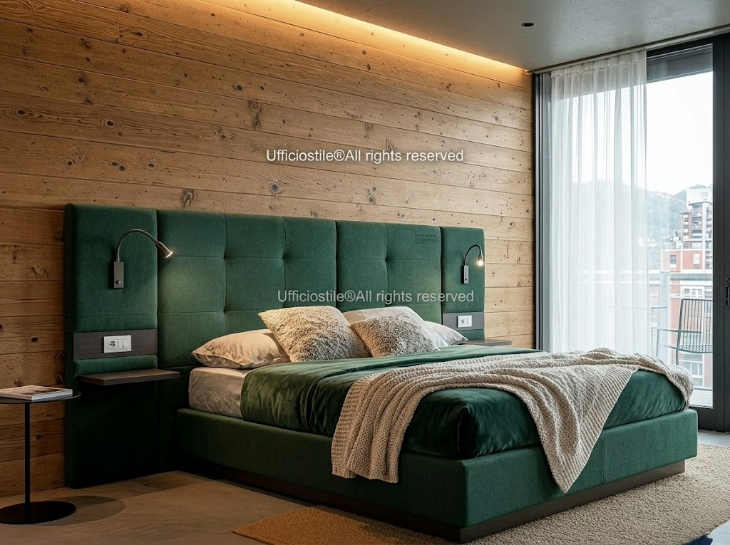 Letto contract con testata integrata e luci LED