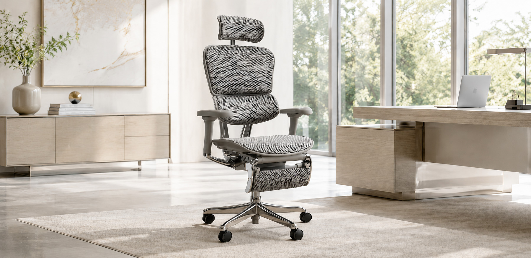 Poltrona direzionale eco-friendly con rivestimento in tessuto riciclato