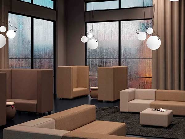 Dettaglio tecnico di arredi acustici soft-seating