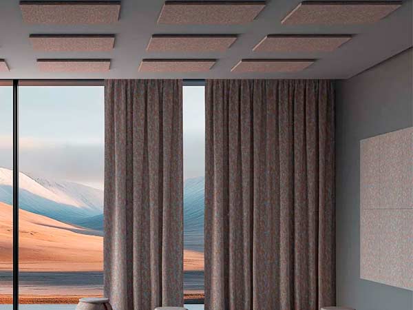 Materiali acustici tecnici con diverse finiture e colori
