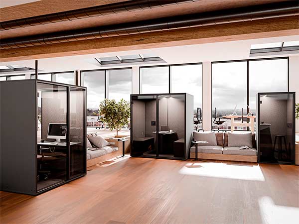 Configurazioni tipiche di phone booth e micro-ambienti acustici in ufficio
