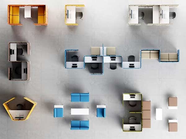 Configurazioni di divisori acustici verticali in ufficio
