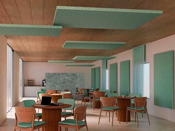 Configurazioni di soffitti e isole acustiche in ufficio