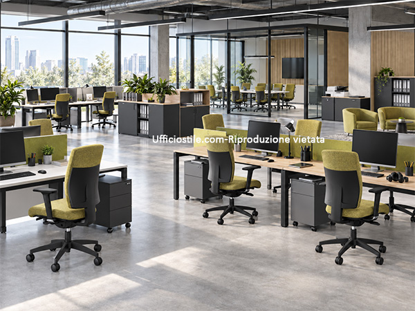 Configurazioni tipiche di poltrone operative in pronta consegna in diversi ambienti di lavoro