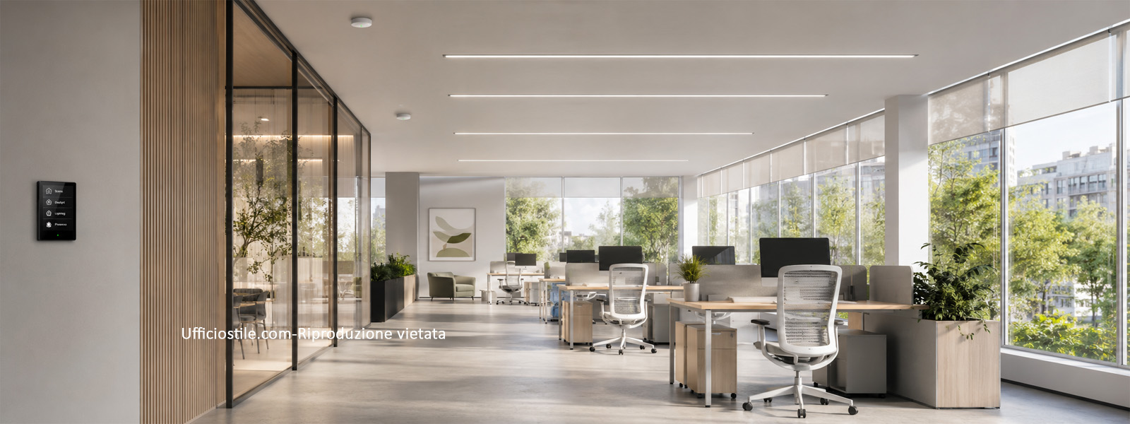 Illuminazione LED a basso consumo in ufficio moderno