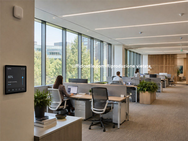 Illuminazione LED intelligente con gestione della luce naturale in ufficio