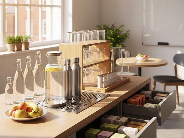 Configurazioni tipiche di accessori coordinati in area break e zona snack