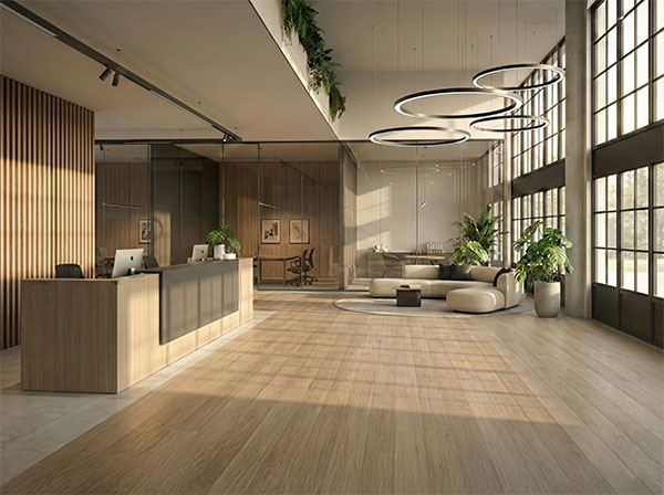 Fioriere integrate che migliorano benessere visivo e acustica in area attesa