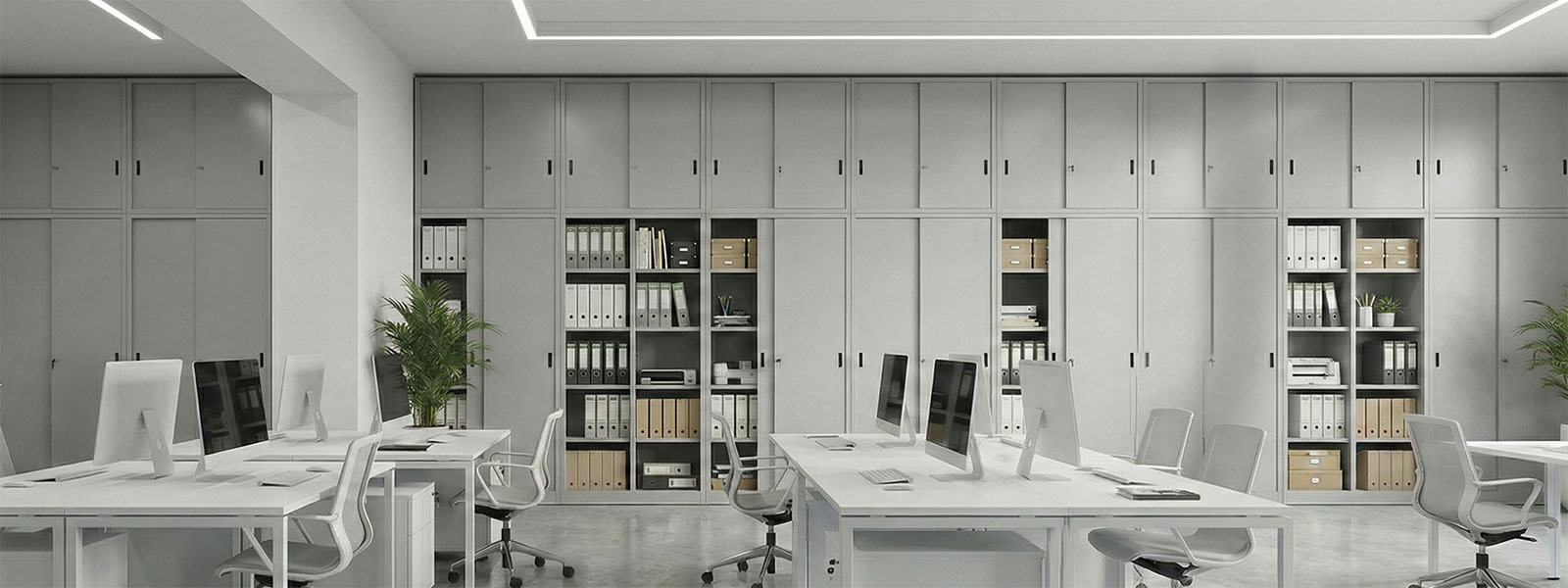 Armadio ante scorrevoli con finitura legno in area direzionale