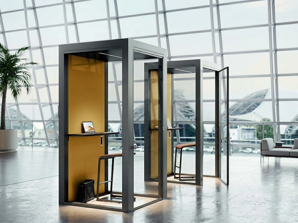 Configurazioni tipiche di phone booth, focus room e pannelli acustici